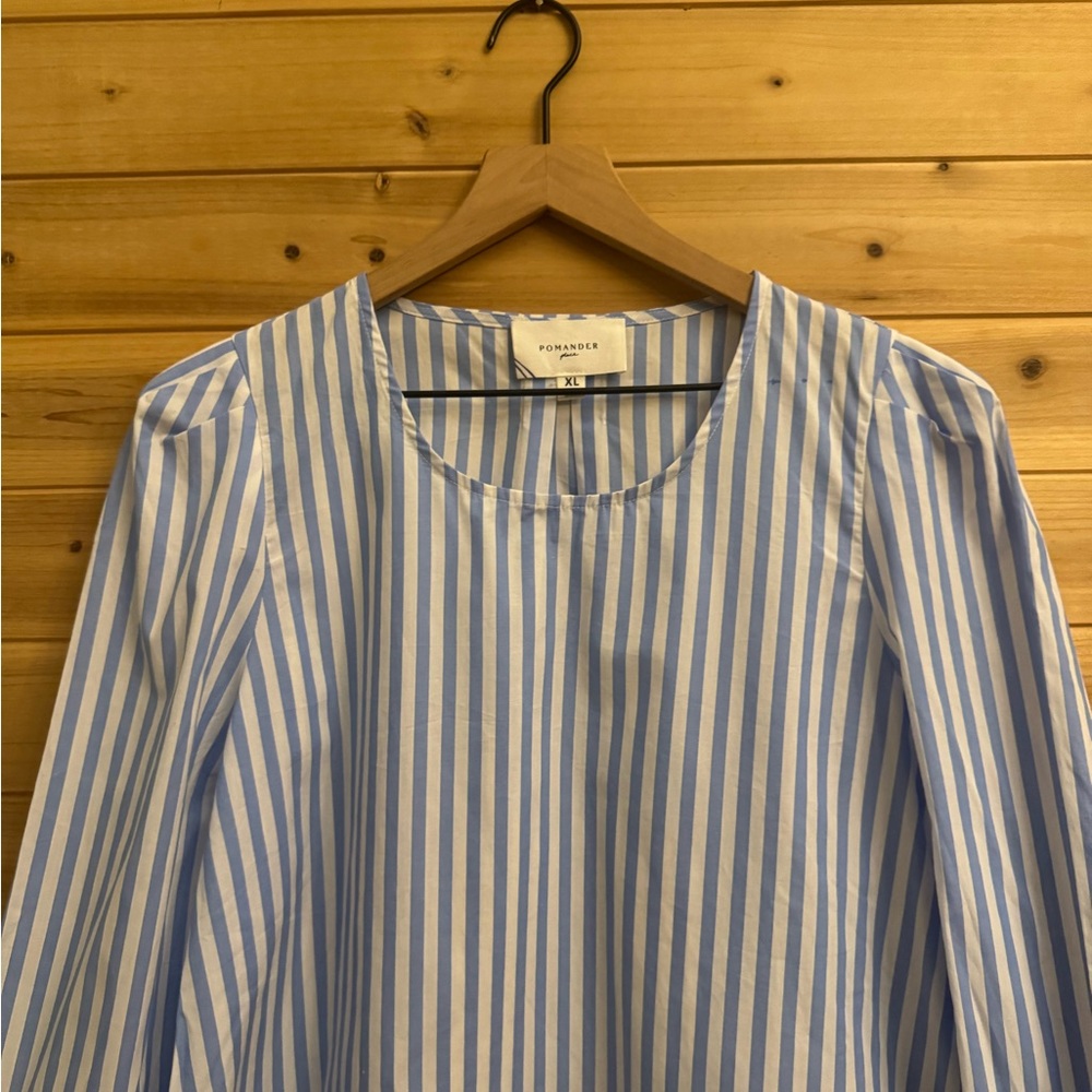 Pomander Place Tuckernuck XL Vertical Stripe Bedford Blouse Puff Sleeve Nautical - Picture 7 of 12